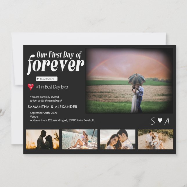 First Day of Forever Movie Poster 5 Photo Wedding Invitation (Front)