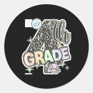 First Day Of Fourth Grade Composition Notebook Tea Classic Round Sticker