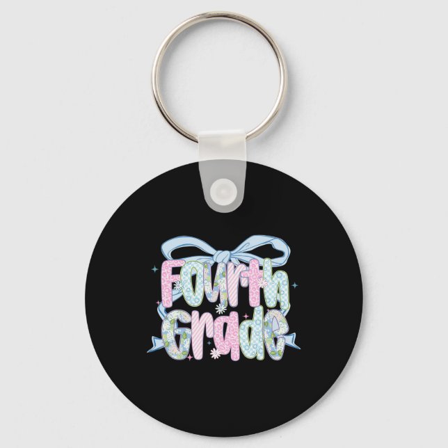 First Day Of Fourth Grade Floral Bundle For Teache Key Ring (Front)