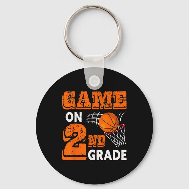 First Day of Game On 2nd Grade Back To School Bask Key Ring (Front)