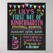 First Day of Kindergarten Chalkboard Poster