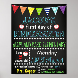 First Day of Kindergarten Chalkboard Poster