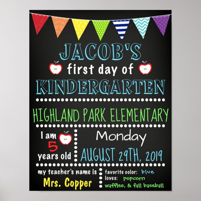 First Day of Kindergarten Chalkboard Poster (Front)