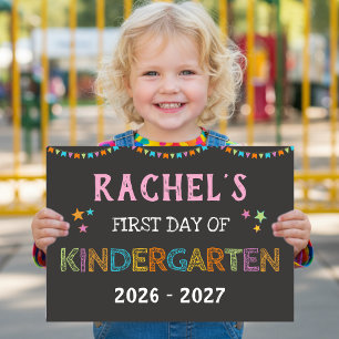 First Day of Kindergarten Chalkboard Rainbow Sign