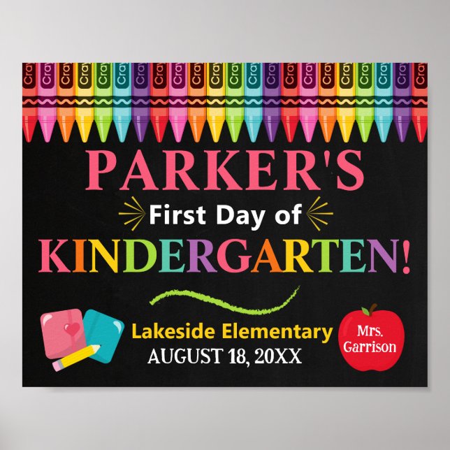 First Day of Kindergarten Colourful School Sign (Front)