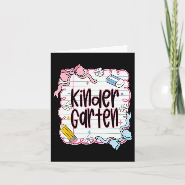 First Day Of Kindergarten Coquette Bow For Teacher Card (Front)