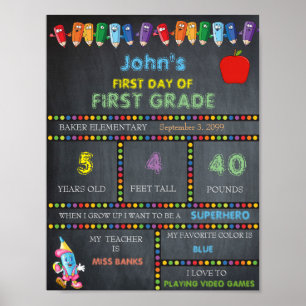 First Day of Kindergarten Sign BOY, FIRST GRADE