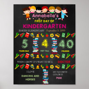 First Day of Kindergarten Sign GIRL,Black &