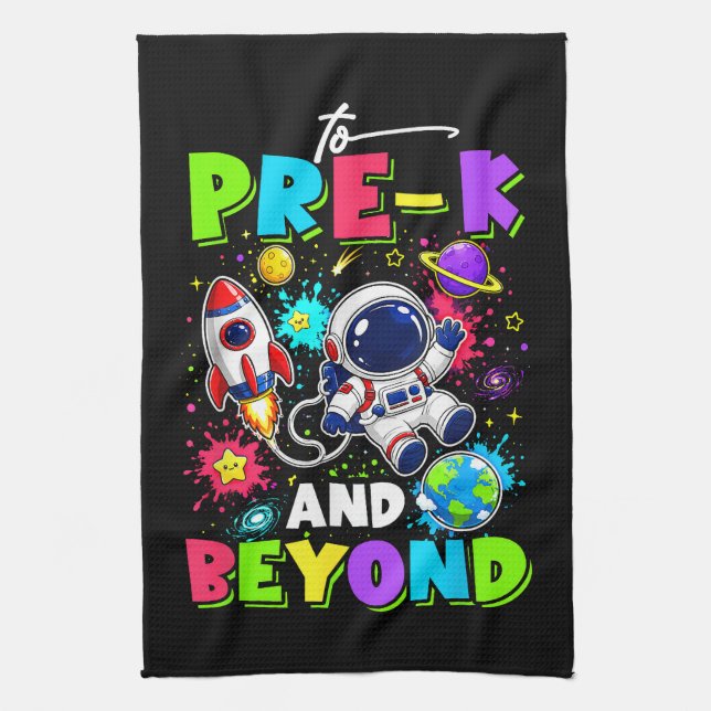 First Day of Pre-K Astronaut Space Back to School Tea Towel (Vertical)