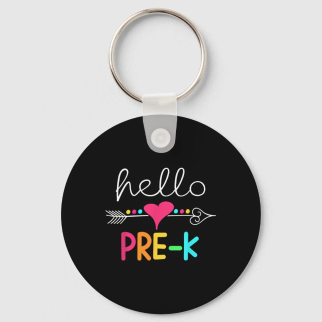 First Day Of Pre K Hello Back To School Teacher  Key Ring (Front)