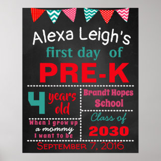 First day of pre-k school chalkboard sign