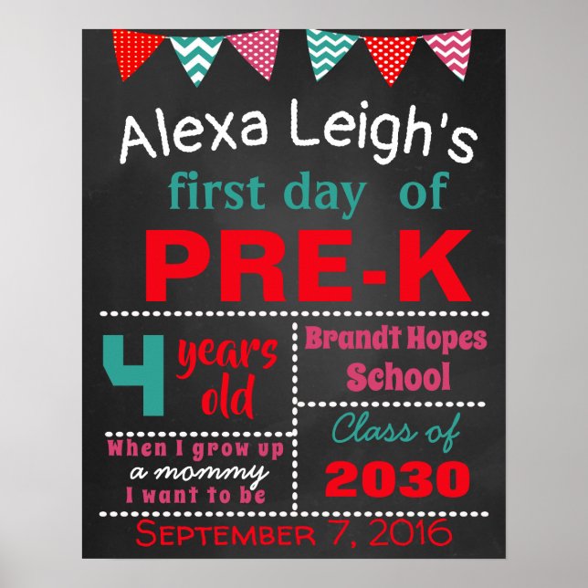 First day of pre-k school chalkboard sign (Front)