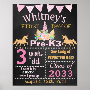 First day of Pre-k school Unicorn Poster