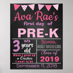 First day of preschool chalkboard sign