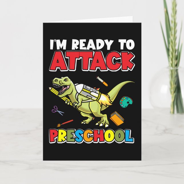 First Day Of Preschool Dinosaur Back To School Card (Front)