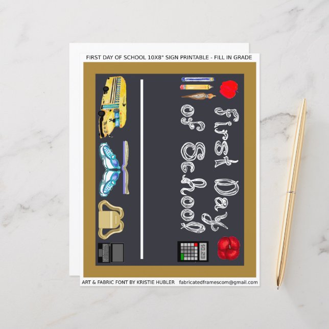 First Day of School 10x8" Sign Letter Paper (Front/Back In Situ)
