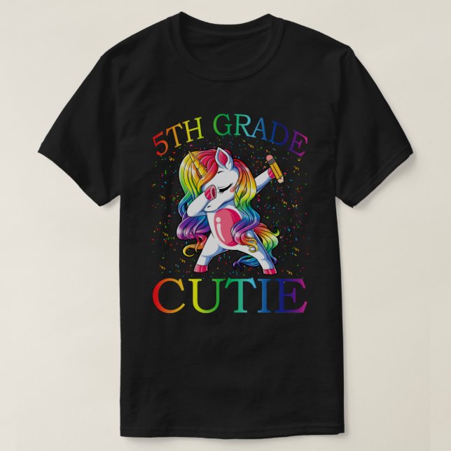 First Day of School 5TH Grade Cutie Girls Unicorn  T-Shirt (Design Front)