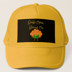 FIRST DAY OF SCHOOL, BOOKS OPEN BRAINS ON, BACK TRUCKER HAT