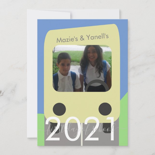 First Day of School Bus Script Brother Sister Card (Front)