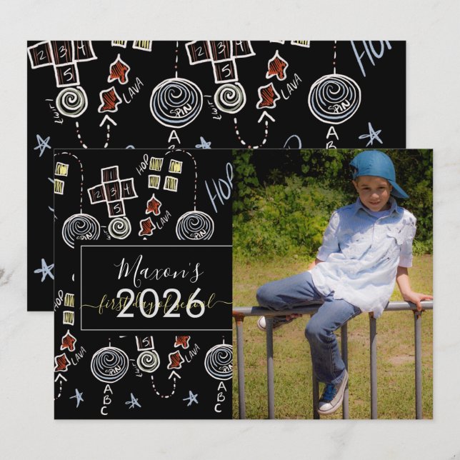 First Day of School Chalk Script Photo Card (Front/Back)