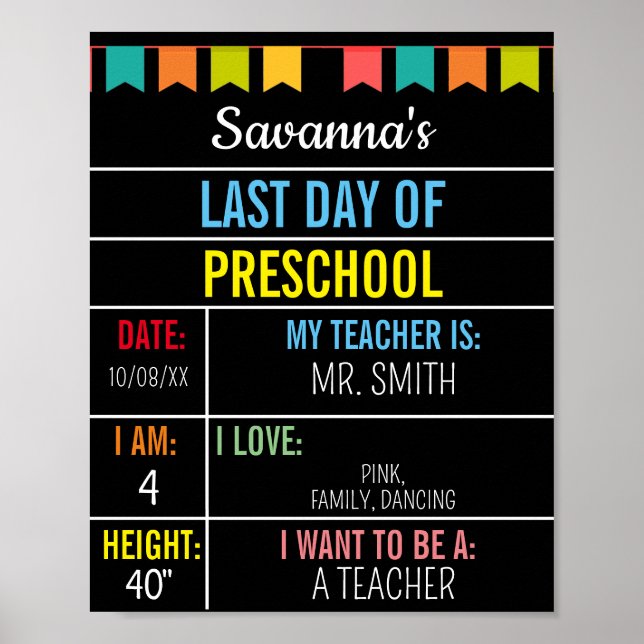 First Day of School Chalkboard For Girl Boy Poster (Front)