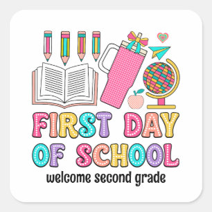 First day of school colourful retro stickers
