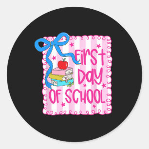 First Day Of School Coquette Girly Pencil Back To Classic Round Sticker