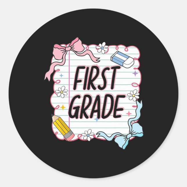 First Day Of School Girly Coquette4  Classic Round Sticker (Front)