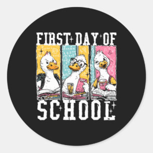 First Day Of School Goose Classic Round Sticker
