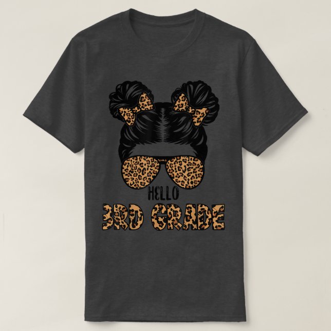 First Day Of School Hello 3rd Grade Leopard Messy  T-Shirt (Design Front)