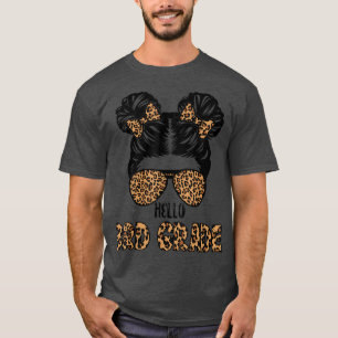 First Day Of School Hello 3rd Grade Leopard Messy T-Shirt
