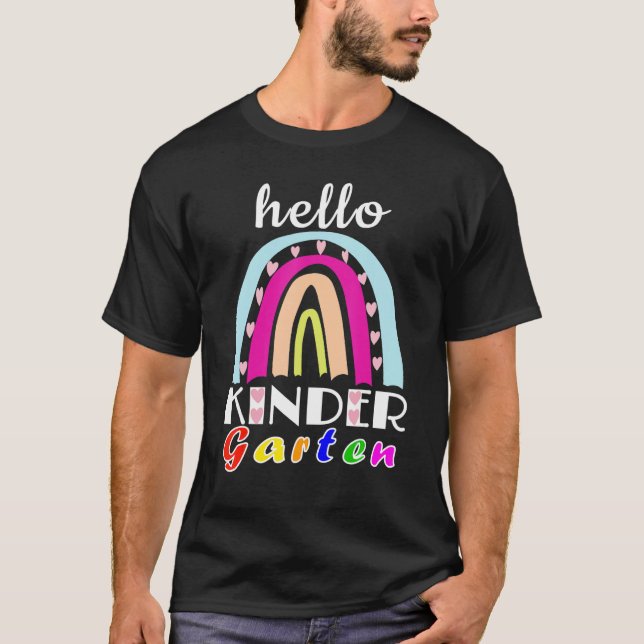 First Day Of School Hello Kindergarten Teacher Rai T-Shirt (Front)