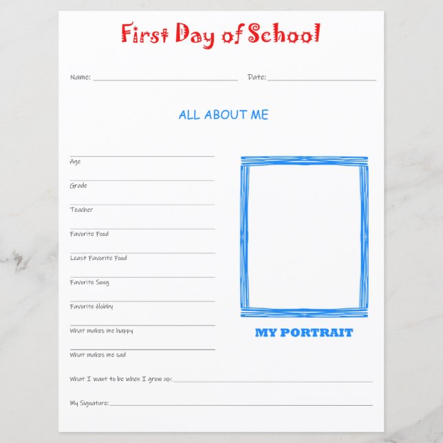 First Day of School Interview Print (Front)