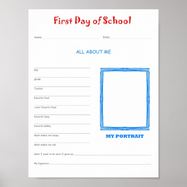 First Day of School Interview Printable Download Poster (Front)