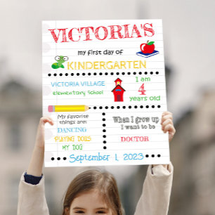 First Day Of School Kindergarten Name Date Poster