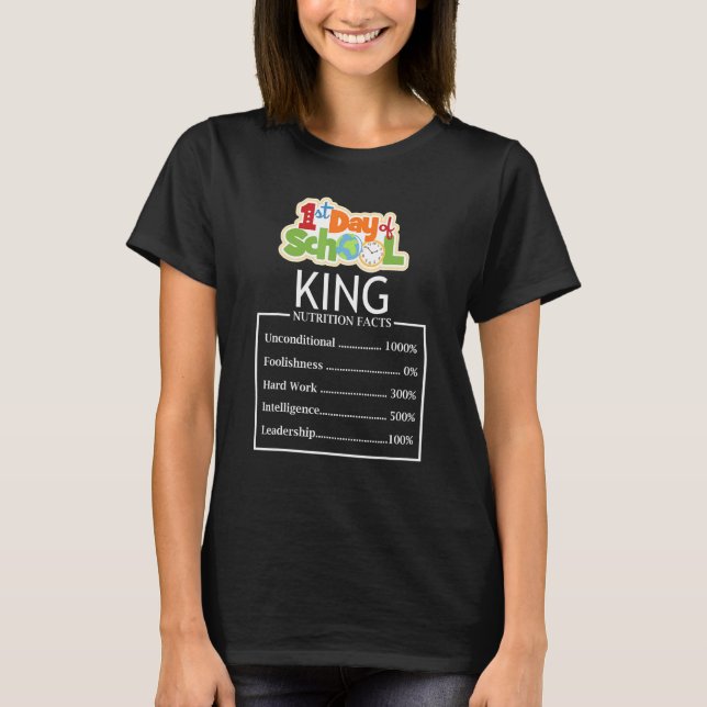 First Day Of School King Nutrition Facts Teacher S T-Shirt (Front)