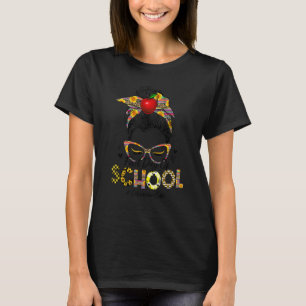 First Day Of School Librarian Life Leopard Messy B T-Shirt
