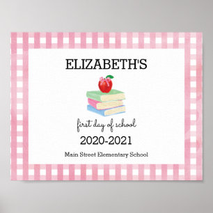 First Day of School Sign Gingham Apple