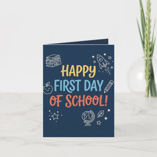 First Day of School Teacher Welcome Note Navy Card (Front)