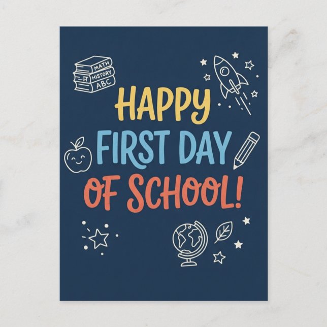 First Day of School Teacher Welcome Note Navy Card (Front)