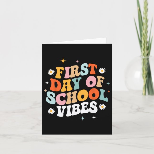 First Day Of School Vibes Retro Groovy Style  Card (Front)
