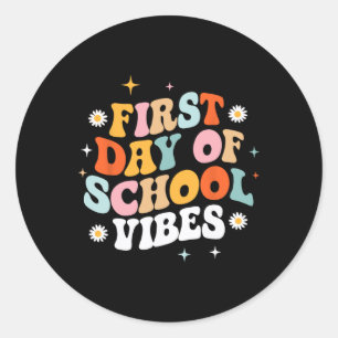 First Day Of School Vibes Retro Groovy Style Classic Round Sticker
