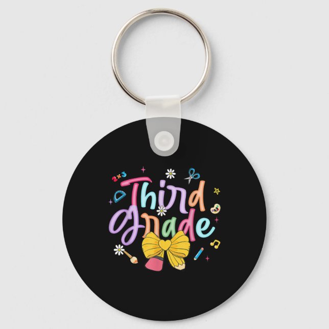 First Day Of Third Grade Coquette Bow Pencil Teach Key Ring (Front)