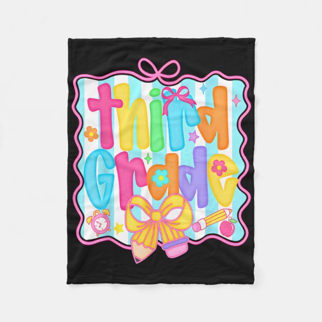 First Day Of Third Grade Floral Bundle For Teacher Fleece Blanket (Front)