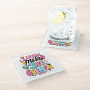 First Day of Third Little Miss 3rd Grader Glass Coaster