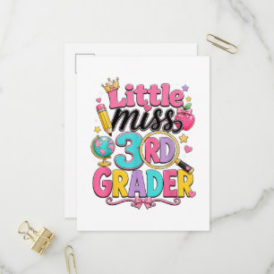 First Day of Third Little Miss 3rd Grader Invitation Postcard