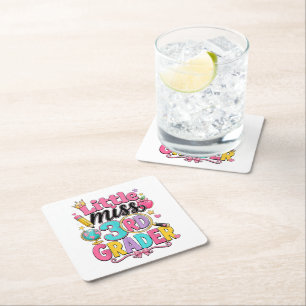 First Day of Third Little Miss 3rd Grader Square Paper Coaster