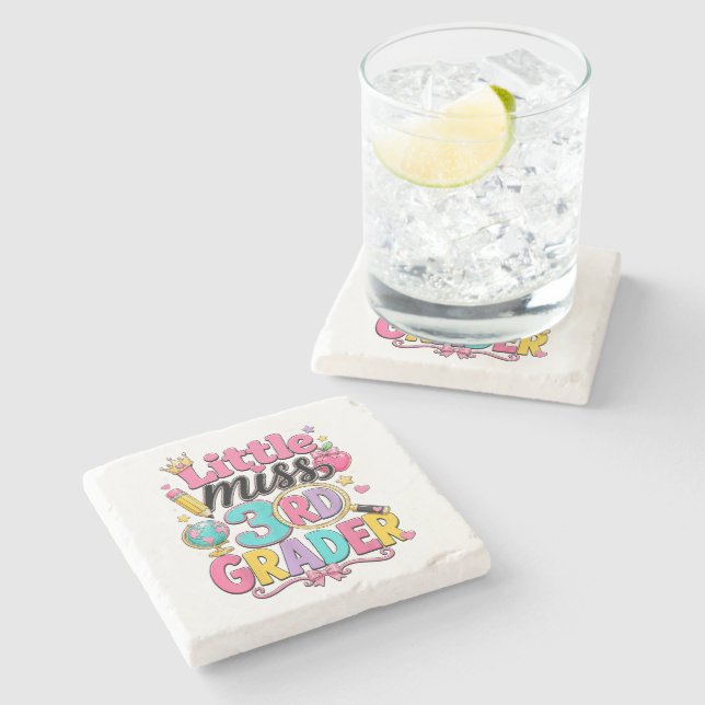 First Day of Third Little Miss 3rd Grader Stone Coaster (Side)