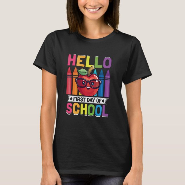 First Day School For Boys Girls Hello School Red A T-Shirt (Front)