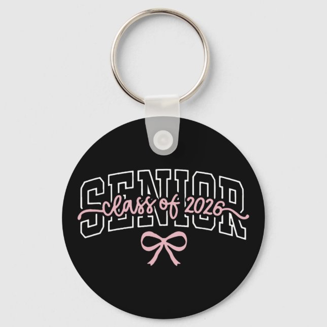 First Day School Pink Coquette Bow Senior 2026 Cl  Key Ring (Front)